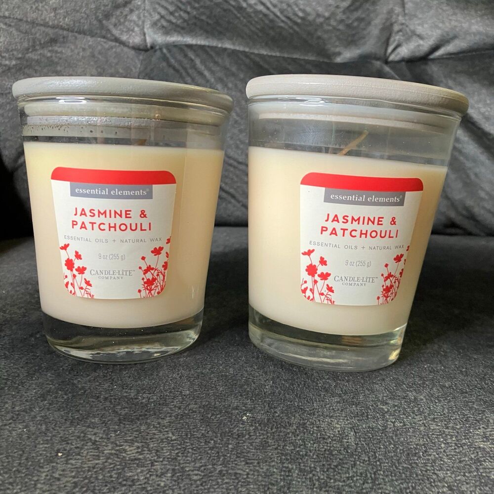 Lot Of 2 Essential Elements by Candle-lite Jasmine & Patchouli 9 oz